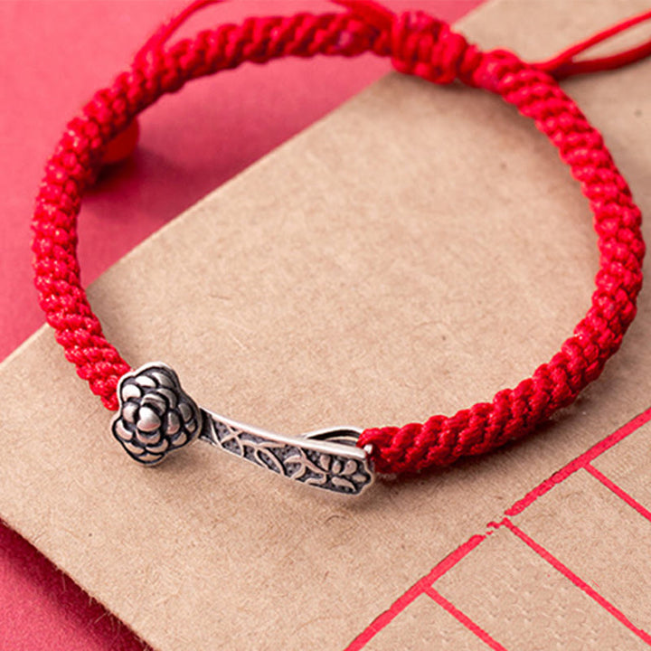 Pulsera trenzada de hilo rojo Ruyi "As One Wishes" de plata de ley 925 con Buddha Stones retro - image 9