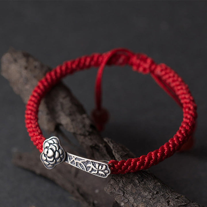 Pulsera trenzada de hilo rojo Ruyi "As One Wishes" de plata de ley 925 con Buddha Stones retro - image 4