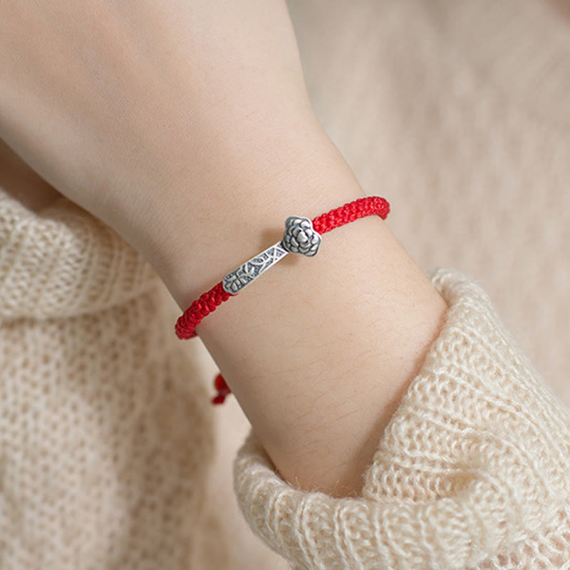 Pulsera trenzada de hilo rojo Ruyi "As One Wishes" de plata de ley 925 con Buddha Stones retro - image 13