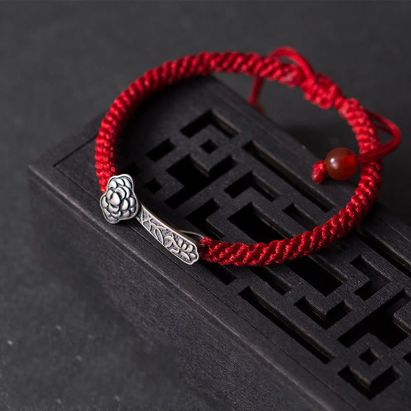 Pulsera trenzada de hilo rojo Ruyi "As One Wishes" de plata de ley 925 con Buddha Stones retro - image 2
