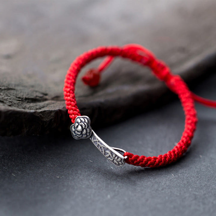 Pulsera trenzada de hilo rojo Ruyi "As One Wishes" de plata de ley 925 con Buddha Stones retro - Plata de ley 925 (circunferencia de la muñeca: 15-21 cm) - image 1