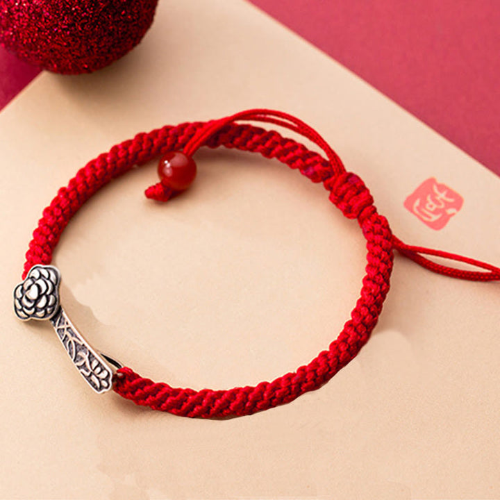 Pulsera trenzada de hilo rojo Ruyi "As One Wishes" de plata de ley 925 con Buddha Stones retro - image 4