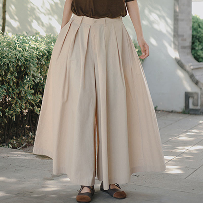 Pantalones casuales de algodón sueltos y lisos para mujer, de Buddha Stones, con pernera ancha y bolsillos - image 1