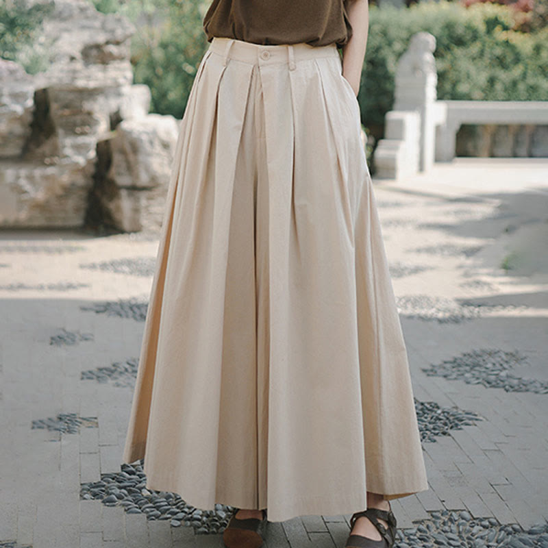 Pantalones casuales de algodón sueltos y lisos para mujer, de Buddha Stones, con pernera ancha y bolsillos - Trigo - US12, UK/AU16, EU44 (2XL) - image 0