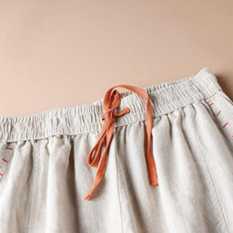 Pantalones casuales Buddha Stones de algodón con dobladillo con abertura para mujer, de pierna ancha y bolsillos, de largo 7-8 - image 1