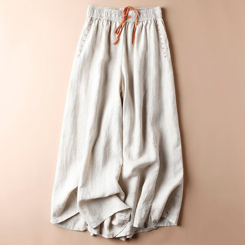 Pantalones casuales Buddha Stones de algodón con dobladillo con abertura para mujer, de pierna ancha y bolsillos, de largo 7-8 - Concha - US8-10，UK/AU12-14，EU40-42 (2XL) - image 0