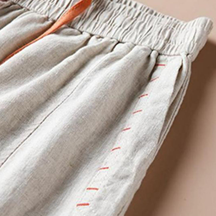 Pantalones casuales Buddha Stones de algodón con dobladillo con abertura para mujer, de pierna ancha y bolsillos, de largo 7-8 - image 2