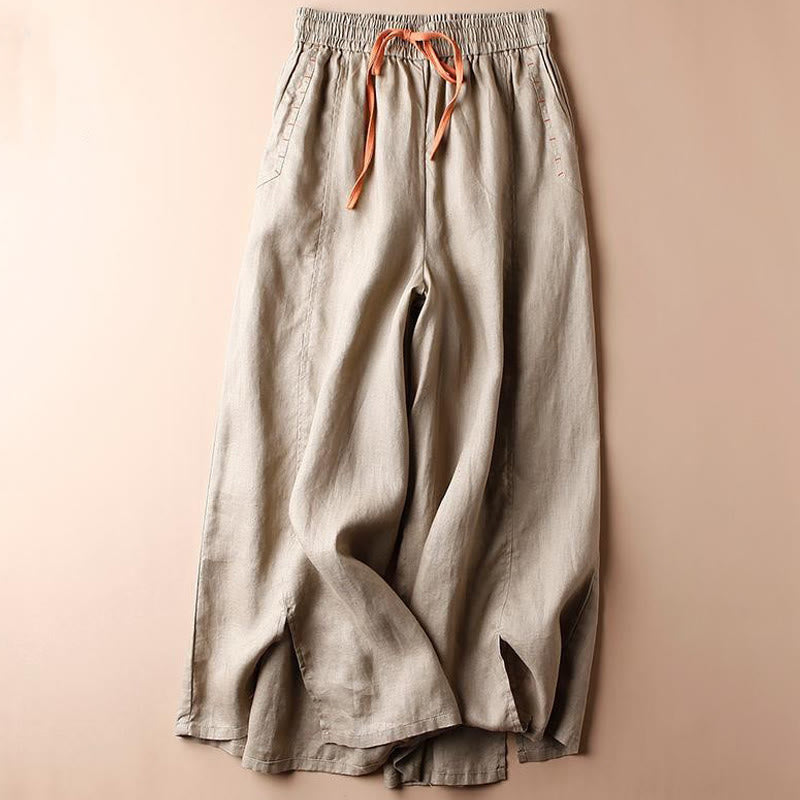 Pantalones casuales Buddha Stones de algodón con dobladillo con abertura para mujer, de pierna ancha y bolsillos, de largo 7-8 - BurlyWood - US8-10，UK/AU12-14，EU40-42 (2XL) - image 8