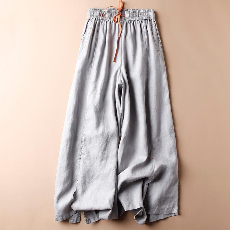 Pantalones casuales Buddha Stones de algodón con dobladillo con abertura para mujer, de pierna ancha y bolsillos, de largo 7-8 - Azul acero claro - US8-10，UK/AU12-14，EU40-42 (2XL) - image 11