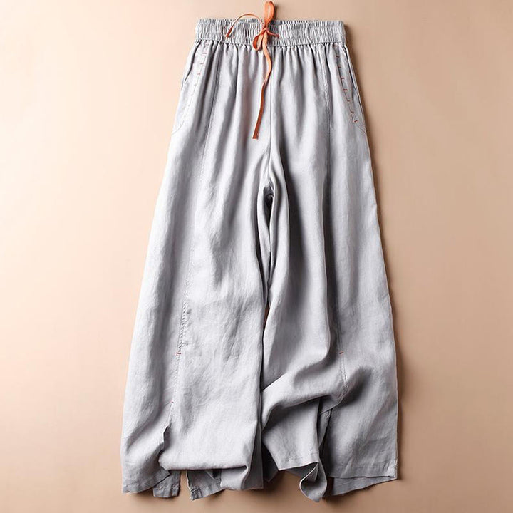 Pantalones casuales Buddha Stones de algodón con dobladillo con abertura para mujer, de pierna ancha y bolsillos, de largo 7-8 - Azul acero claro - US8-10，UK/AU12-14，EU40-42 (2XL) - image 10