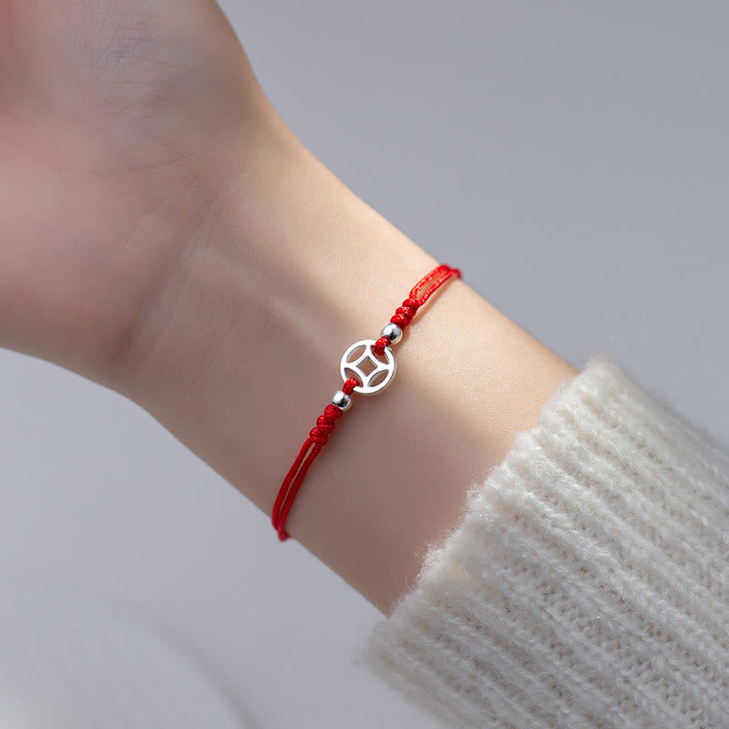 Pulsera de hilo de la suerte con monedas de cobre huecas de plata de ley 925 con Buddha Stones - image 9