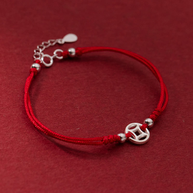 Pulsera de hilo de la suerte con monedas de cobre huecas de plata de ley 925 con Buddha Stones - image 2