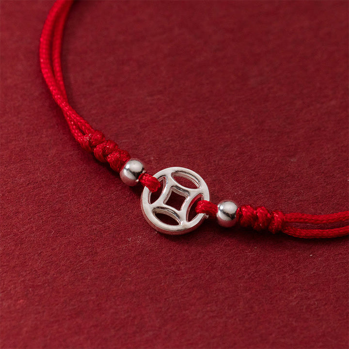 Pulsera de hilo de la suerte con monedas de cobre huecas de plata de ley 925 con Buddha Stones - image 3