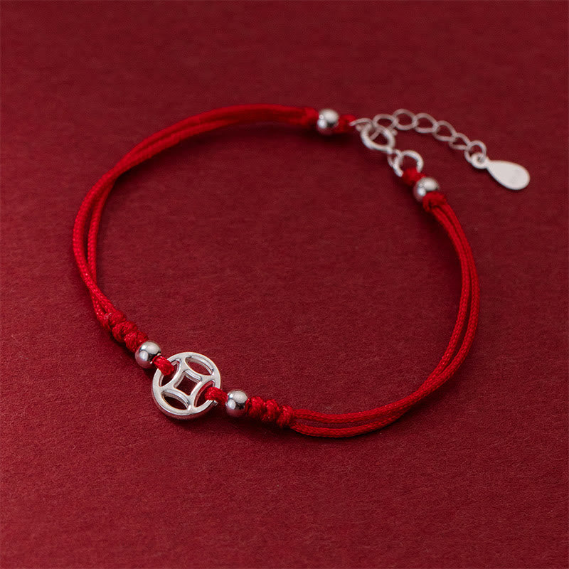 Pulsera de hilo de la suerte con monedas de cobre huecas de plata de ley 925 con Buddha Stones - image 2
