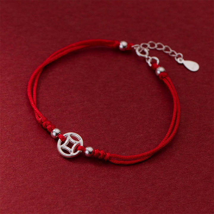Pulsera de hilo de la suerte con monedas de cobre huecas de plata de ley 925 con Buddha Stones - image 3