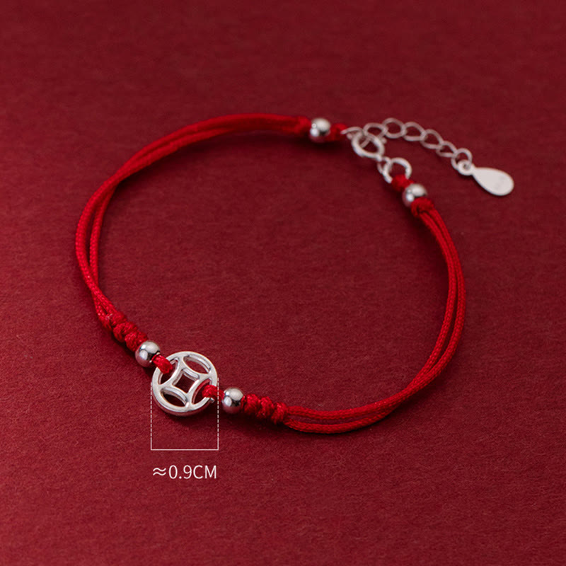 Pulsera de hilo de la suerte con monedas de cobre huecas de plata de ley 925 con Buddha Stones - image 9