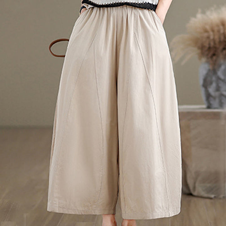 Pantalones casuales de algodón liso Buddha Stones para mujer, de pierna ancha, con bolsillos, tallas 7-8 - image 2