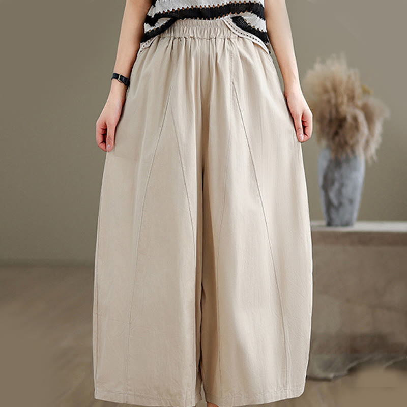 Pantalones casuales de algodón liso Buddha Stones para mujer, de pierna ancha, con bolsillos, tallas 7-8 - image 3