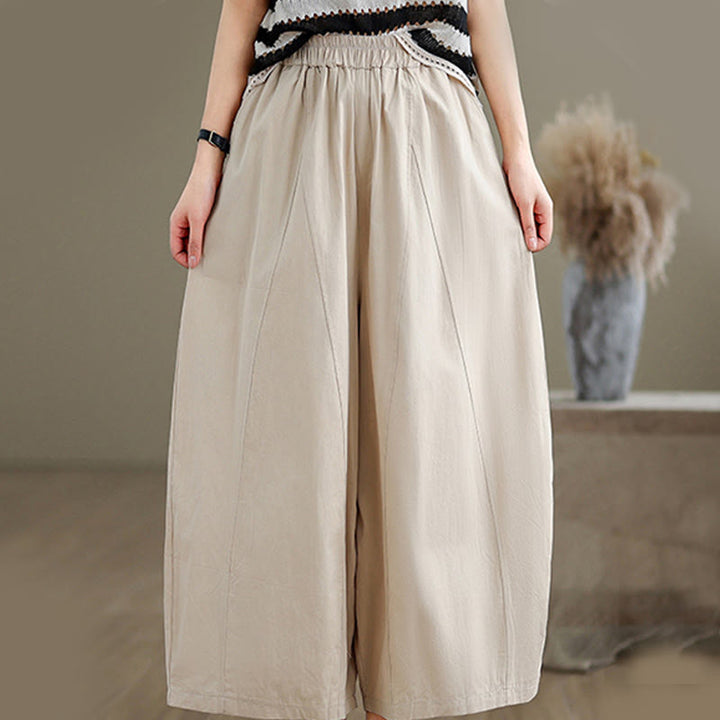 Pantalones casuales de algodón liso Buddha Stones para mujer, de pierna ancha, con bolsillos, tallas 7-8 - image 3