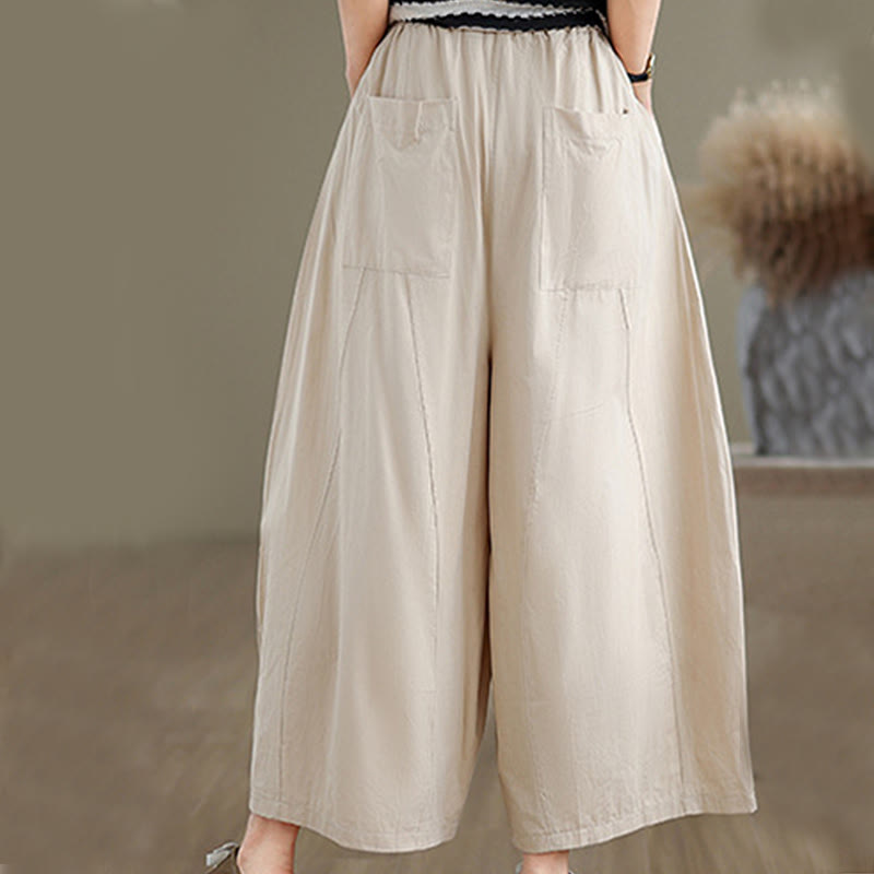 Pantalones casuales de algodón liso Buddha Stones para mujer, de pierna ancha, con bolsillos, tallas 7-8 - image 5