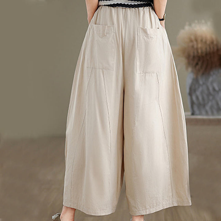 Pantalones casuales de algodón liso Buddha Stones para mujer, de pierna ancha, con bolsillos, tallas 7-8 - image 5