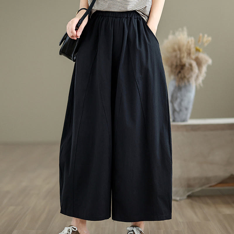 Pantalones casuales de algodón liso Buddha Stones para mujer, de pierna ancha, con bolsillos, tallas 7-8 - Negro - US8-10，UK/AU12-14，EU40-42 (2XL) - image 8