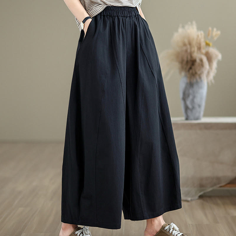 Pantalones casuales de algodón liso Buddha Stones para mujer, de pierna ancha, con bolsillos, tallas 7-8 - image 9