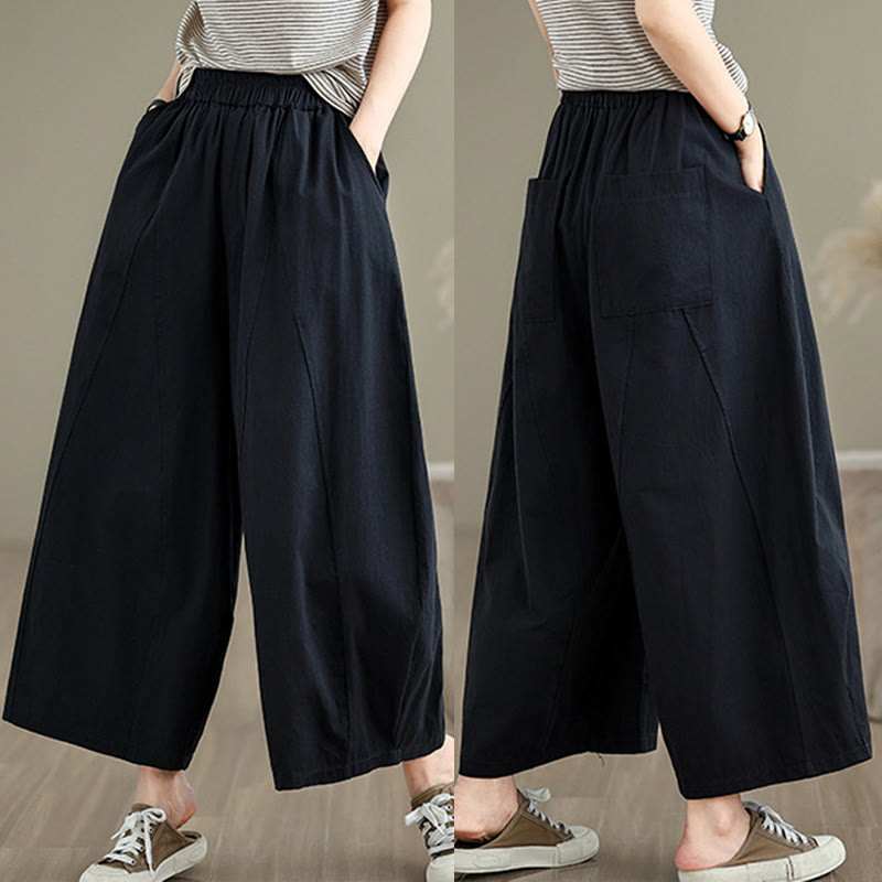 Pantalones casuales de algodón liso Buddha Stones para mujer, de pierna ancha, con bolsillos, tallas 7-8 - image 10