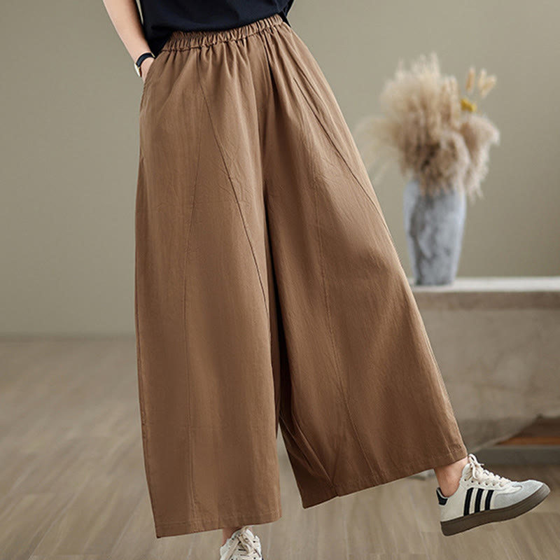 Pantalones casuales de algodón liso Buddha Stones para mujer, de pierna ancha, con bolsillos, tallas 7-8 - image 21