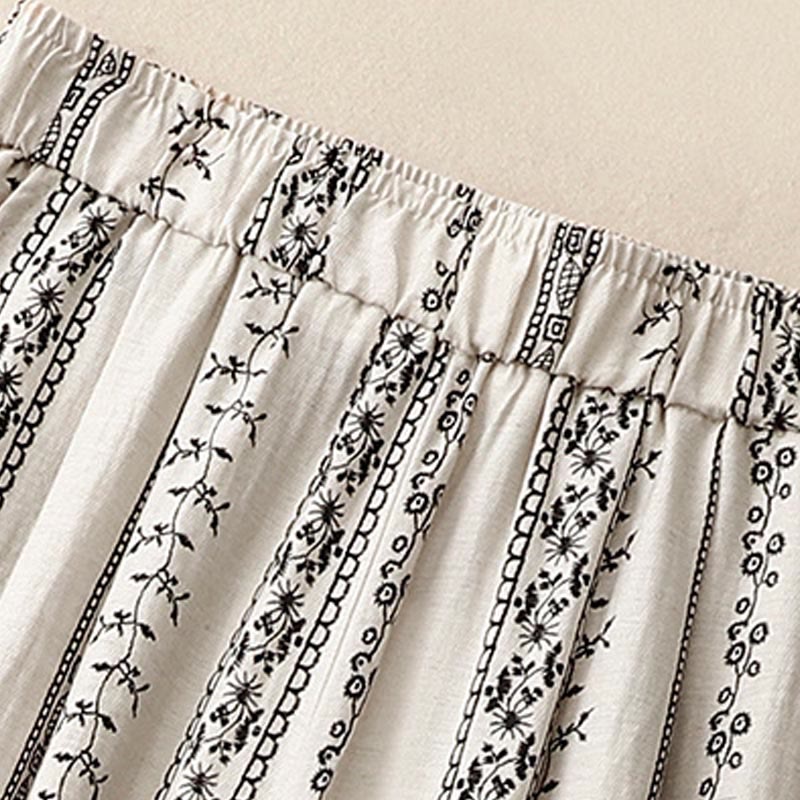 Pantalones anchos de lino y algodón con estampado vertical informal de Buddha Stones para mujer con bolsillos - image 10