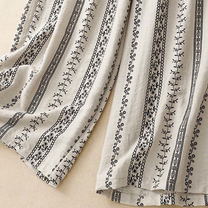 Pantalones anchos de lino y algodón con estampado vertical informal de Buddha Stones para mujer con bolsillos - image 14