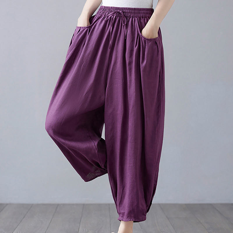 Pantalones cortos de verano Buddha Stones para mujer, de algodón y lino, con bolsillos - image 26