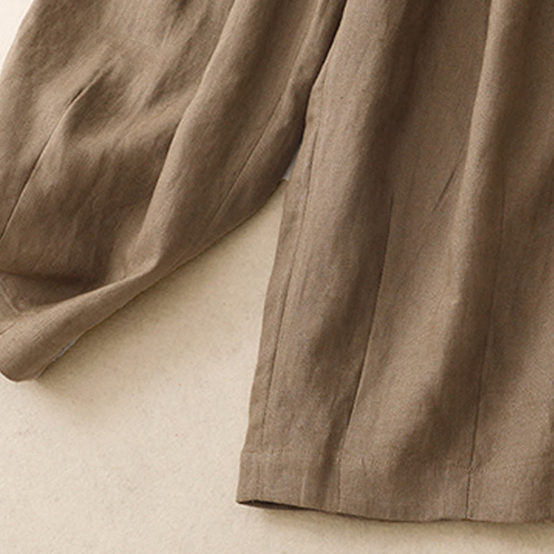Pantalones harén de lino y algodón para mujer, lisos, de verano, con bolsillos, de Buddha Stones - image 4