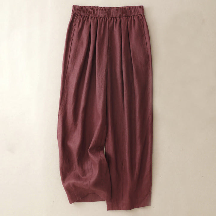 Pantalones harén de lino y algodón para mujer, lisos, de verano, con bolsillos, de Buddha Stones - Granate - US8-10，UK/AU12-14，EU40-42 (2XL) - image 5