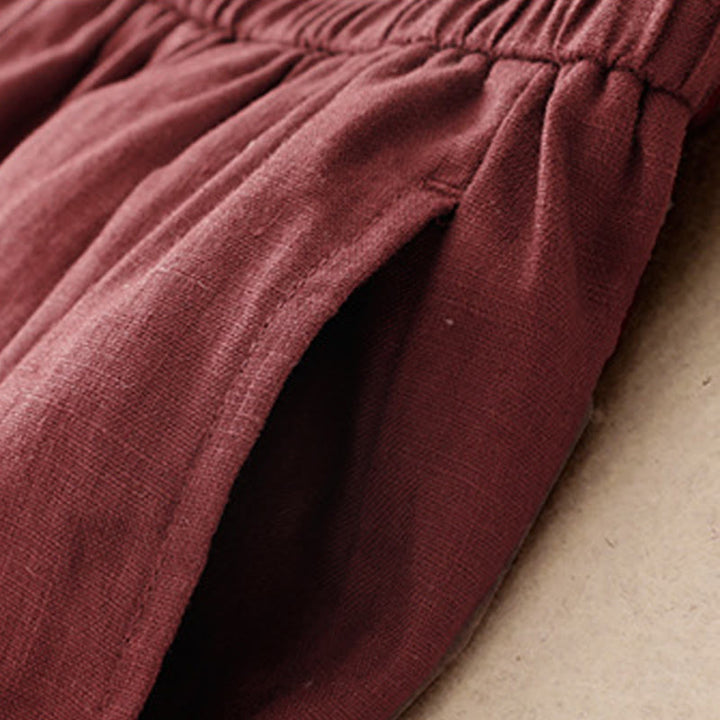 Pantalones harén de lino y algodón para mujer, lisos, de verano, con bolsillos, de Buddha Stones - image 9