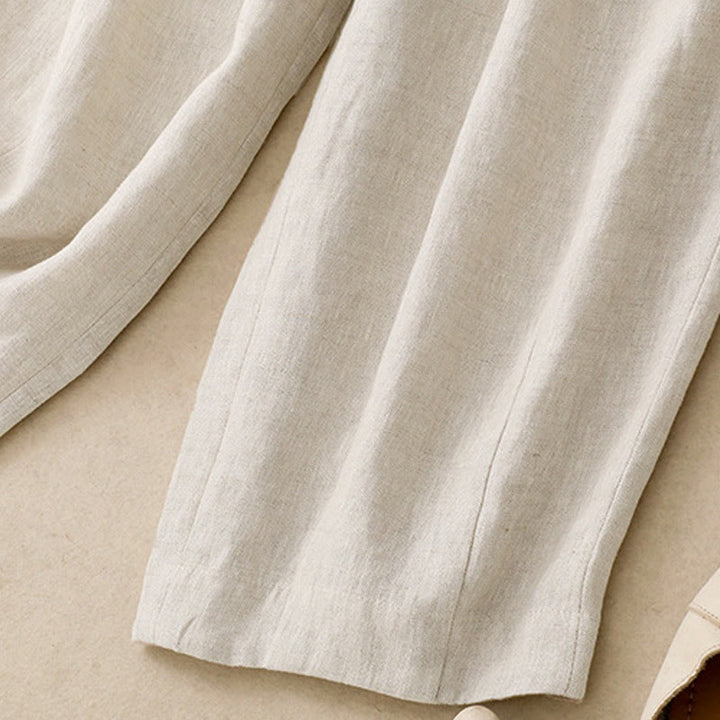 Pantalones harén de lino y algodón para mujer, lisos, de verano, con bolsillos, de Buddha Stones - image 12