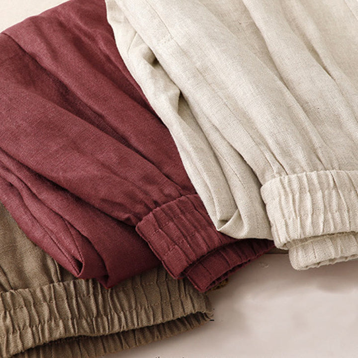 Pantalones harén de lino y algodón para mujer, lisos, de verano, con bolsillos, de Buddha Stones - image 19