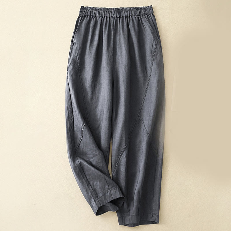 Pantalones cortos casuales lisos con Buddha Stones para mujer, estilo harem de lino con bolsillos. - Azul acero - US8-10，UK/AU12-14，EU40-42 (2XL) - image 0