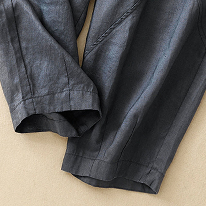Pantalones cortos casuales lisos con Buddha Stones para mujer, estilo harem de lino con bolsillos. - image 3