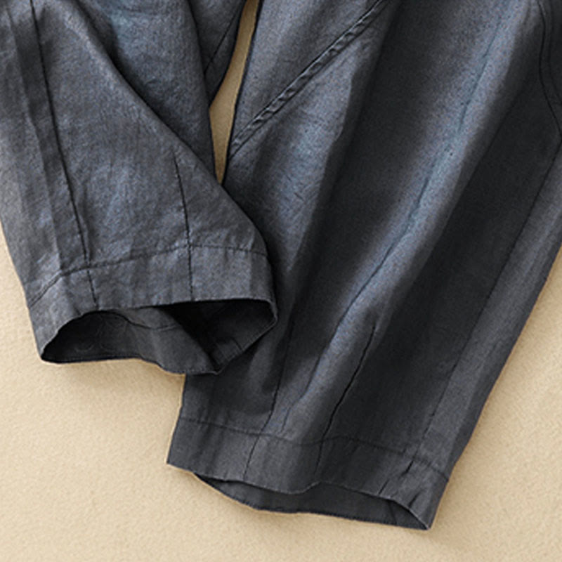 Pantalones casuales de lino y algodón para mujer, estilo harén, con bolsillos y estampado de Buddha Stones - image 3