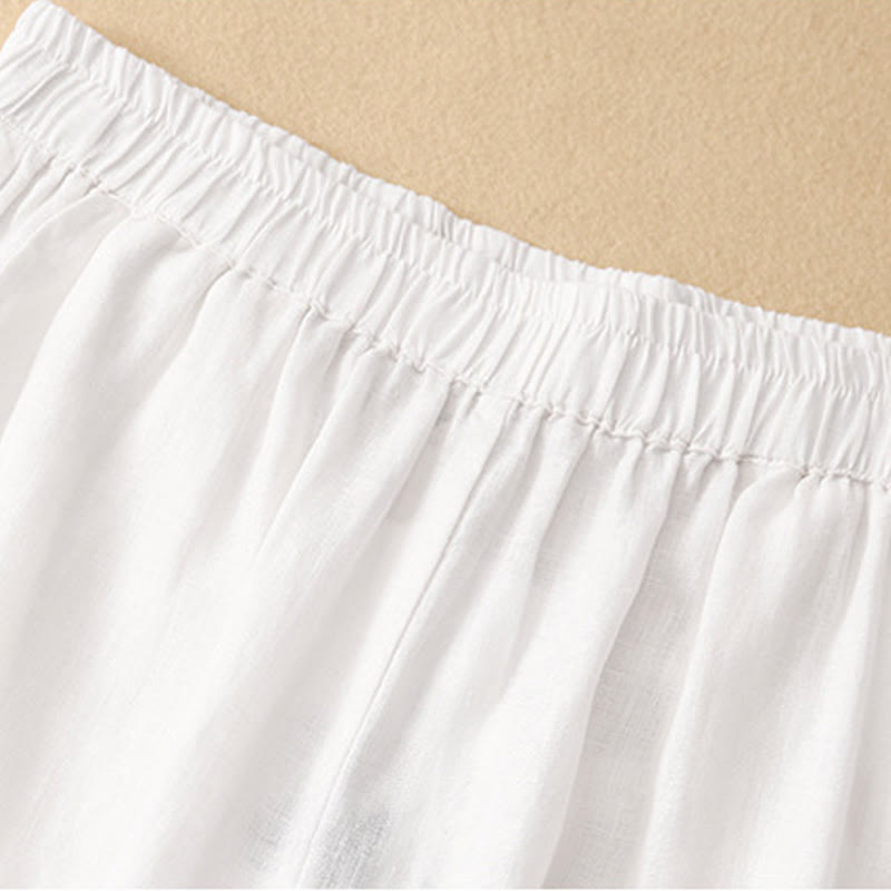 Pantalones cortos casuales lisos con Buddha Stones para mujer, estilo harem de lino con bolsillos. - image 9