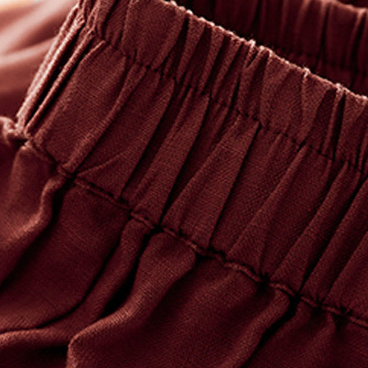 Pantalones cortos casuales lisos con Buddha Stones para mujer, estilo harem de lino con bolsillos. - image 17