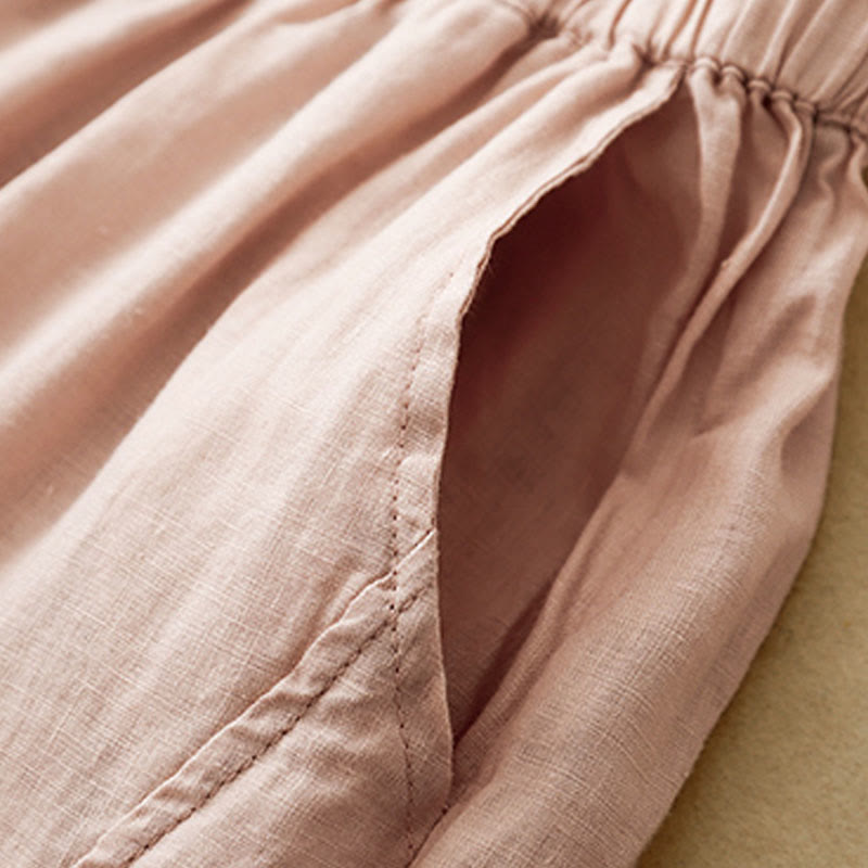 Pantalones cortos casuales lisos con Buddha Stones para mujer, estilo harem de lino con bolsillos. - image 22