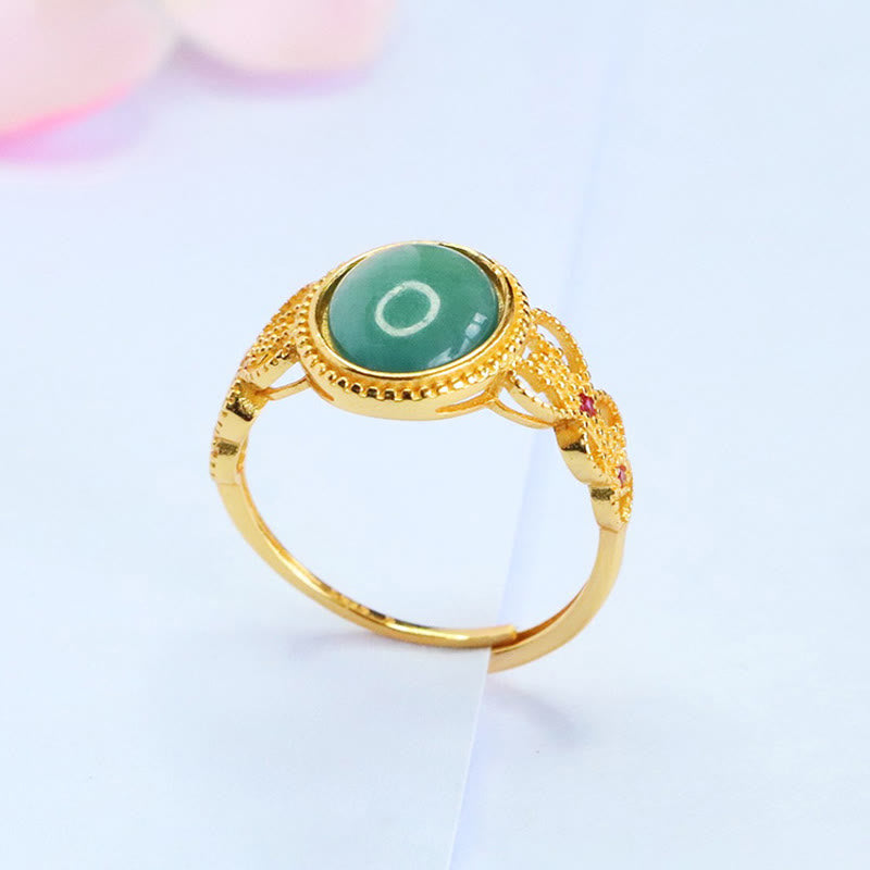 Anillo de jade de la suerte con diseño hueco de Buddha Stones , chapado en oro y plata de ley 925 natural - image 2