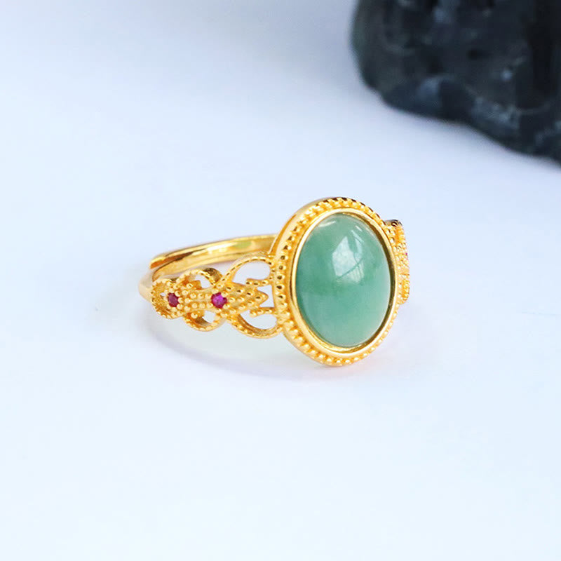 Anillo de jade de la suerte con diseño hueco de Buddha Stones , chapado en oro y plata de ley 925 natural - image 7
