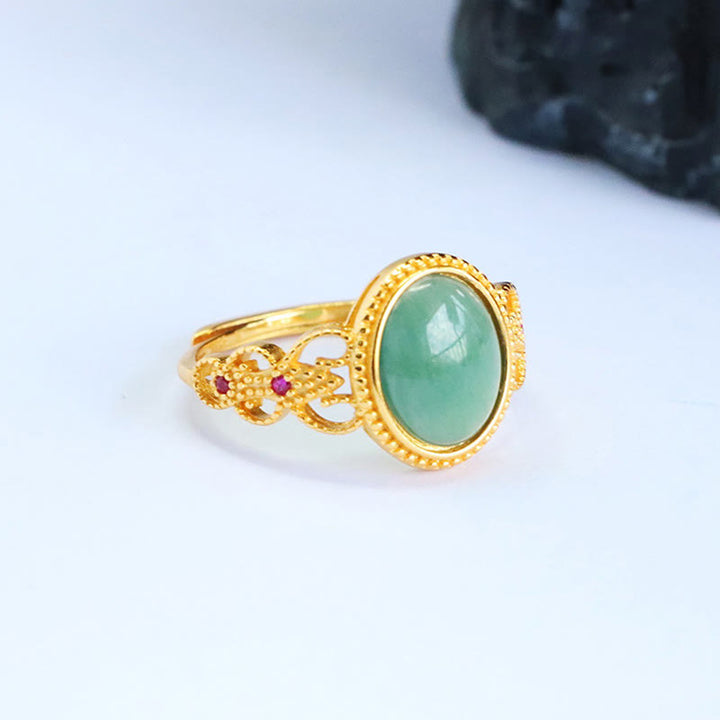 Anillo de jade de la suerte con diseño hueco de Buddha Stones , chapado en oro y plata de ley 925 natural - image 7