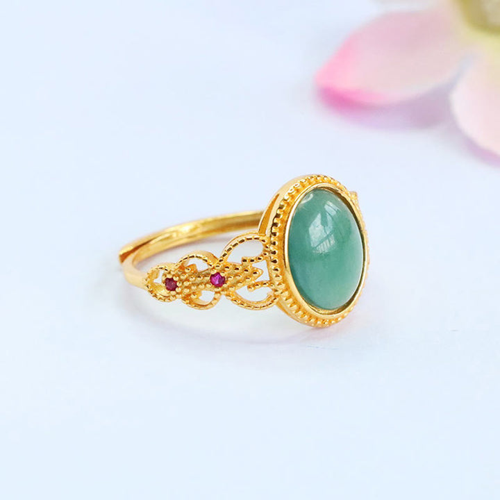 Anillo de jade de la suerte con diseño hueco de Buddha Stones , chapado en oro y plata de ley 925 natural - image 3