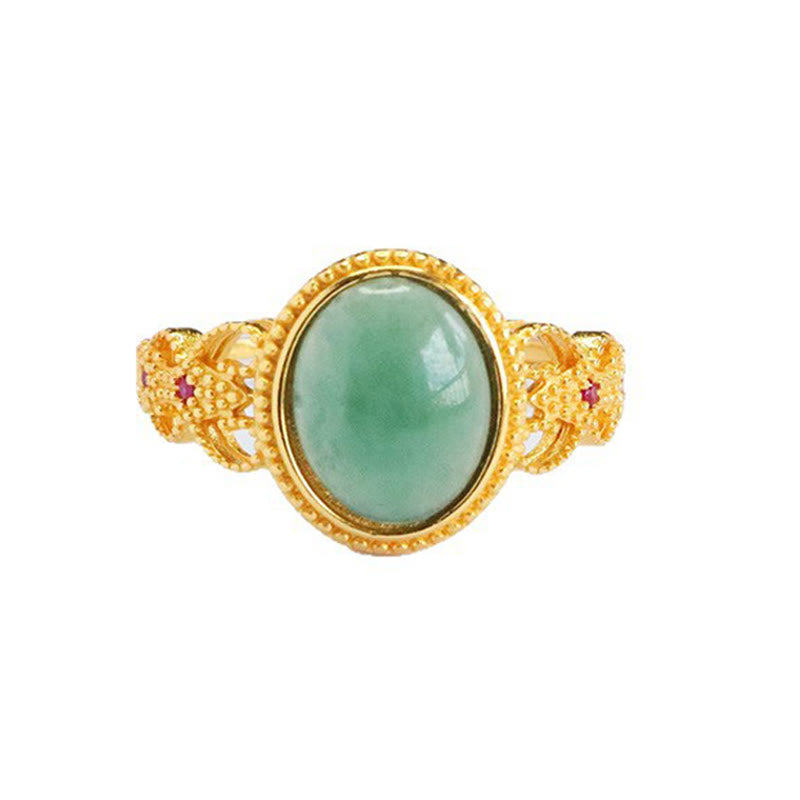 Anillo de jade de la suerte con diseño hueco de Buddha Stones , chapado en oro y plata de ley 925 natural - image 12
