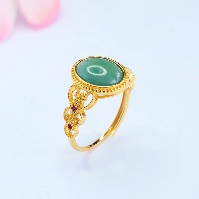 Anillo de jade de la suerte con diseño hueco de Buddha Stones , chapado en oro y plata de ley 925 natural - image 4