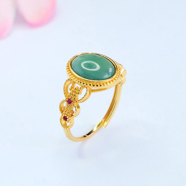 Anillo de jade de la suerte con diseño hueco de Buddha Stones , chapado en oro y plata de ley 925 natural - image 4